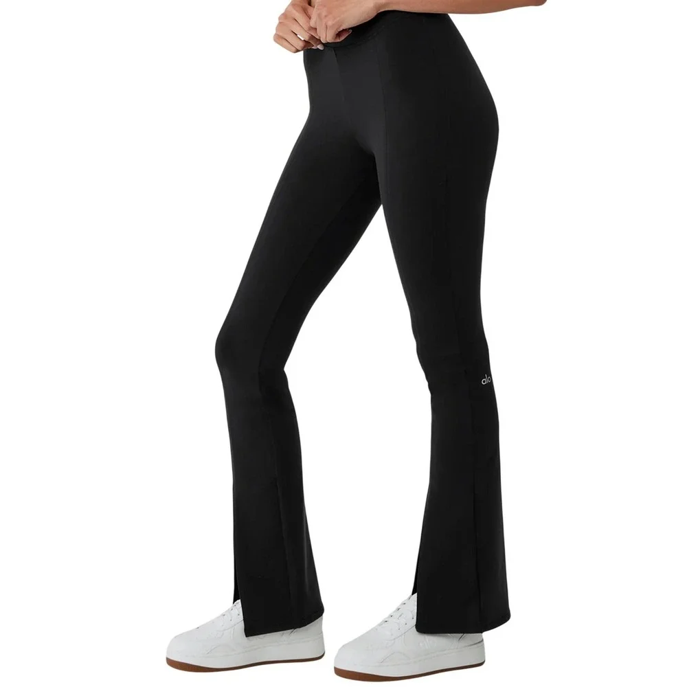 ALO Yoga Black High-Waist Flare Leggings with Front Slits
